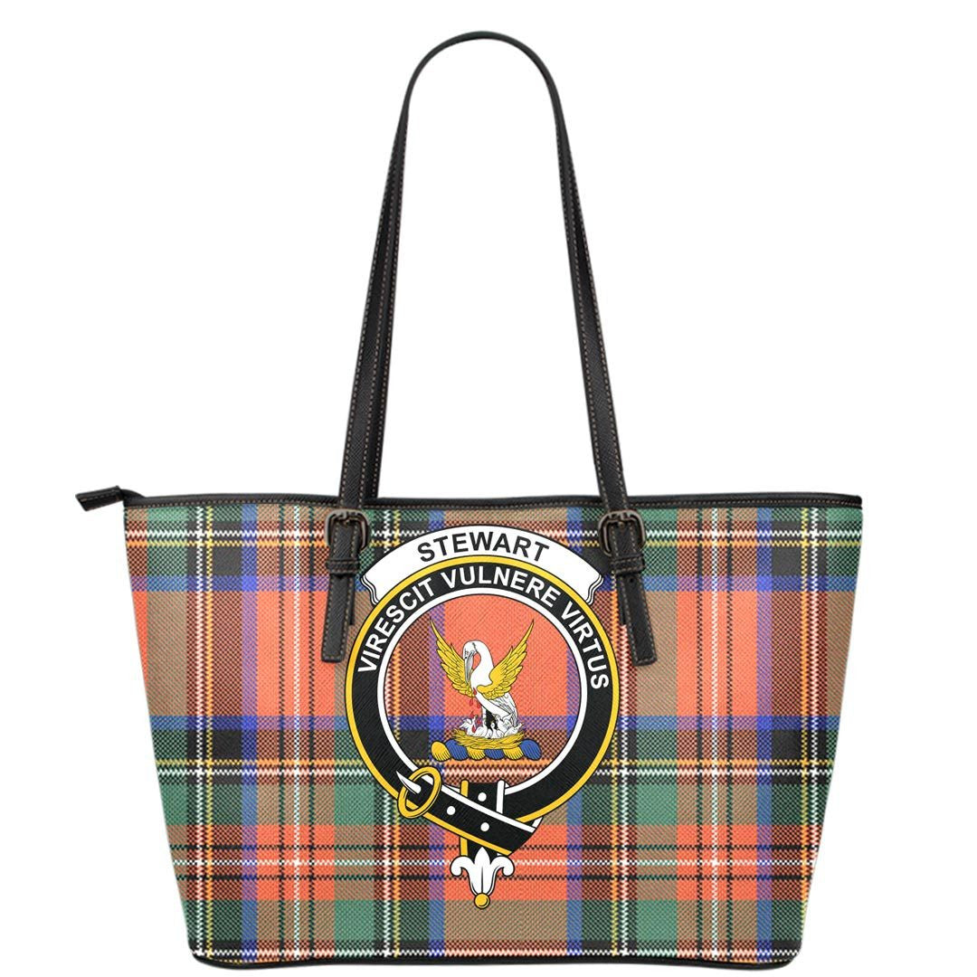 Stewart Royal Ancient Tartan Crest Leather Tote