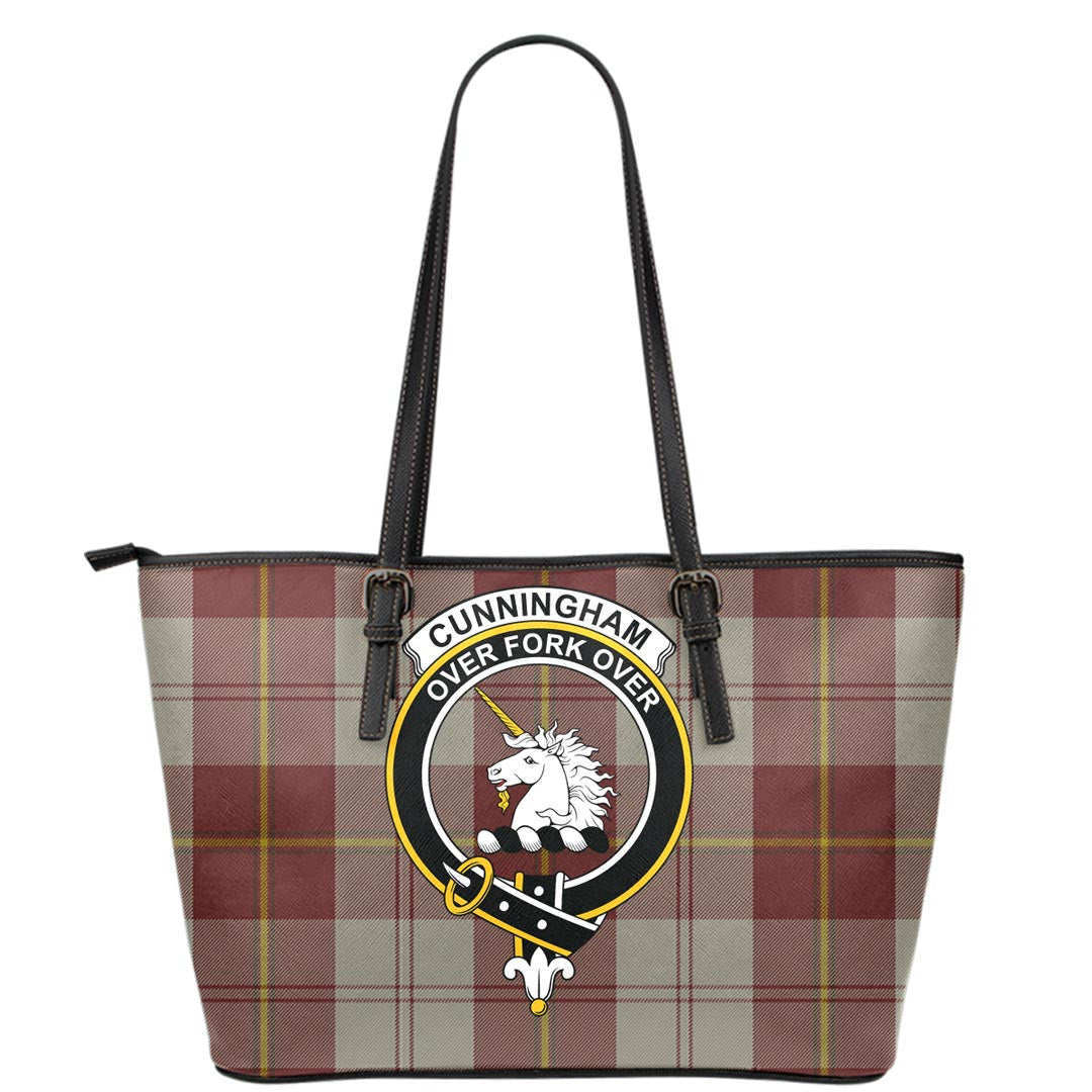 Cunningham Burgundy Dancers Tartan Crest Leather Tote