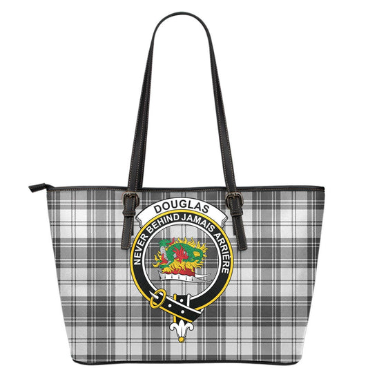 Douglas Grey Modern Tartan Crest Leather Tote