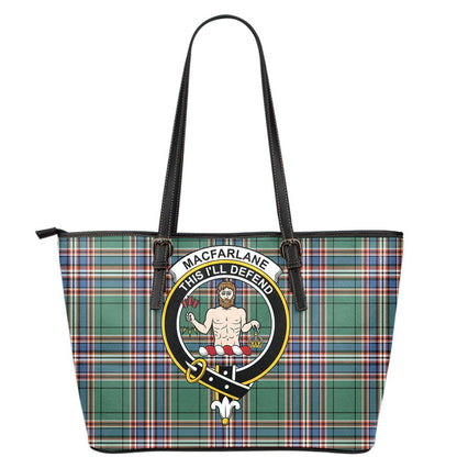 MacFarlane Hunting Ancient Tartan Crest Leather Tote