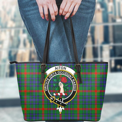 Aiton Tartan Crest Leather Tote