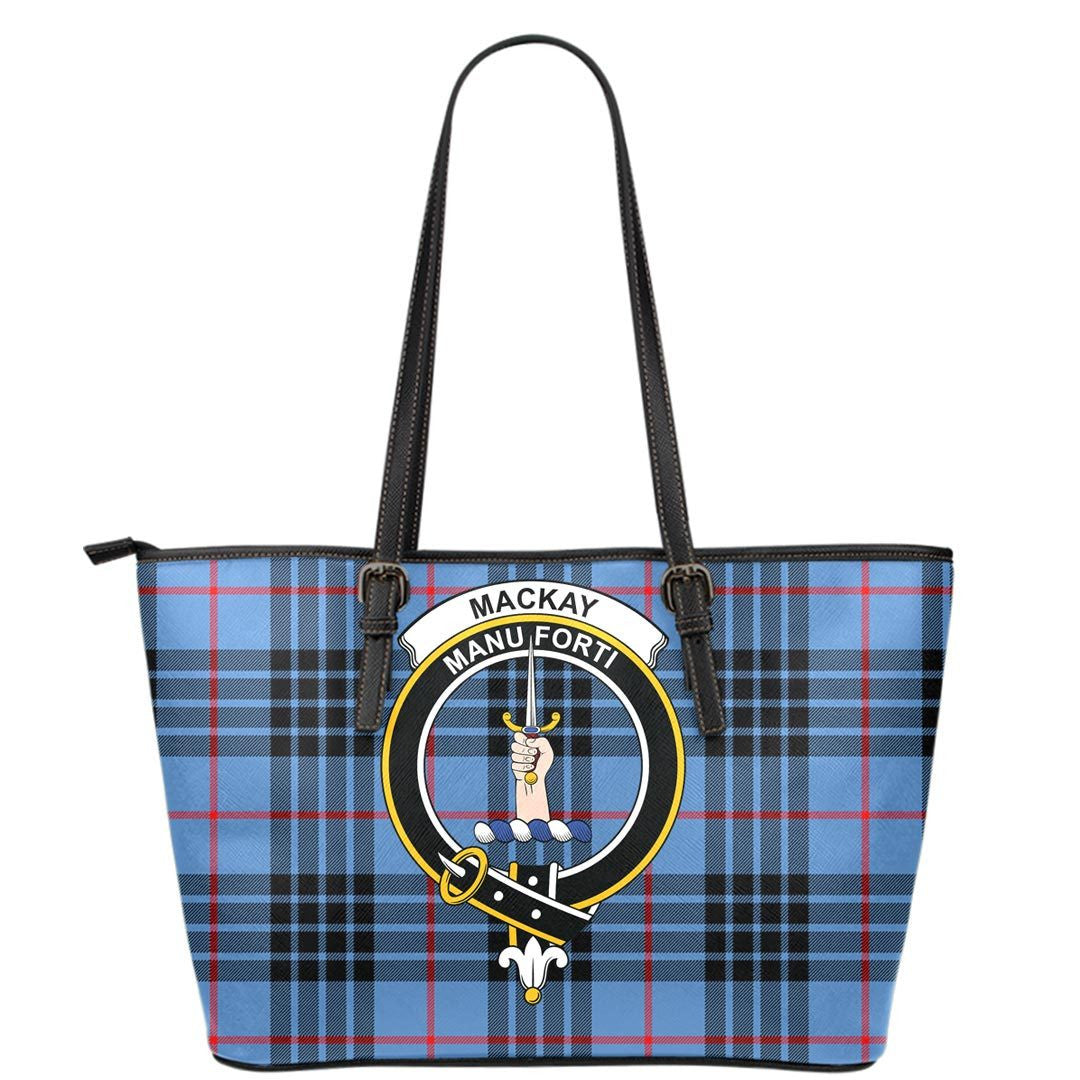 MacKay Blue Tartan Crest Leather Tote