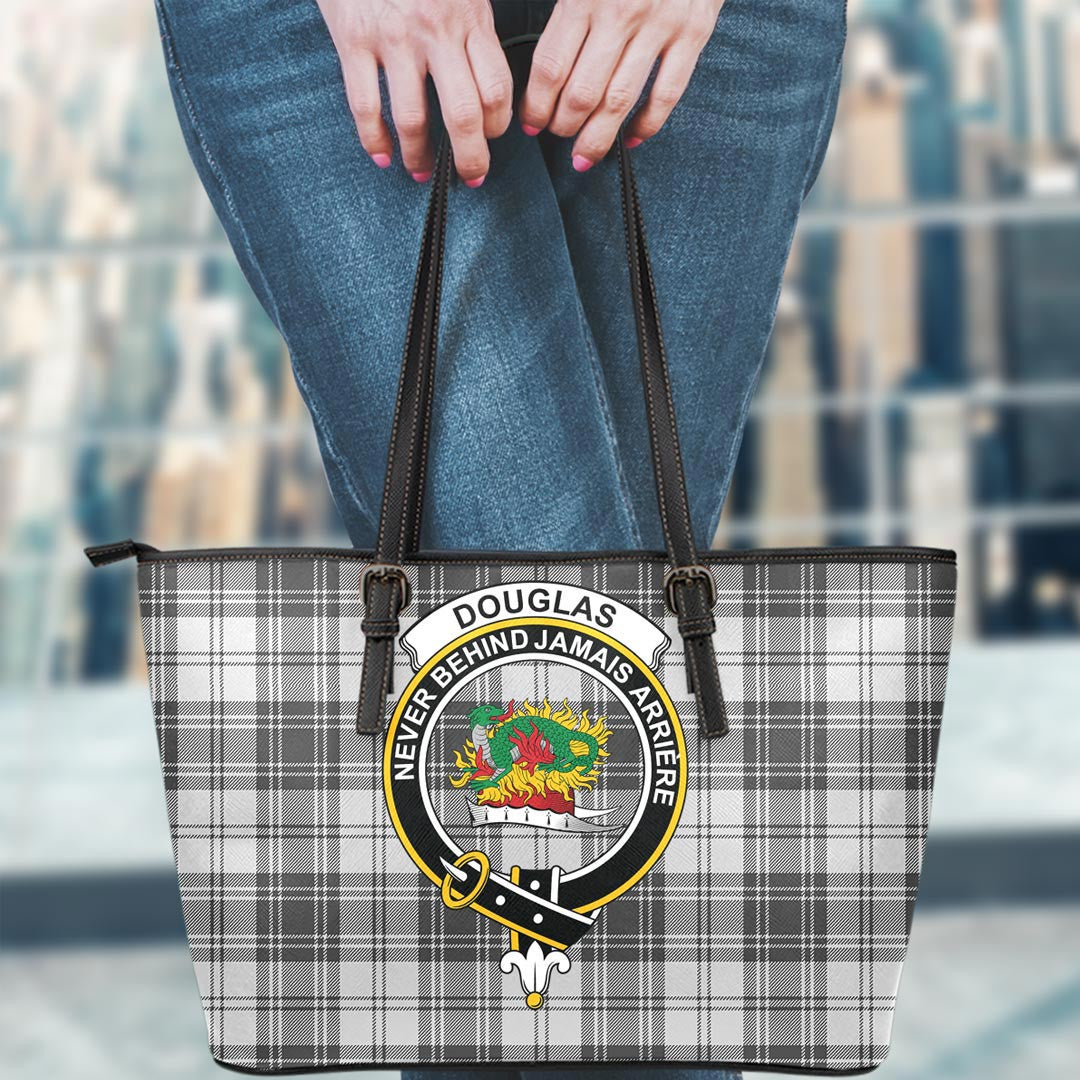 Douglas Grey Modern Tartan Crest Leather Tote