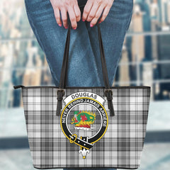 Douglas Grey Modern Tartan Crest Leather Tote