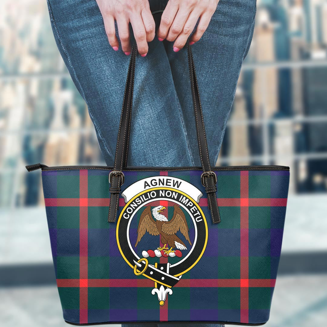 Agnew Modern Tartan Crest Leather Tote