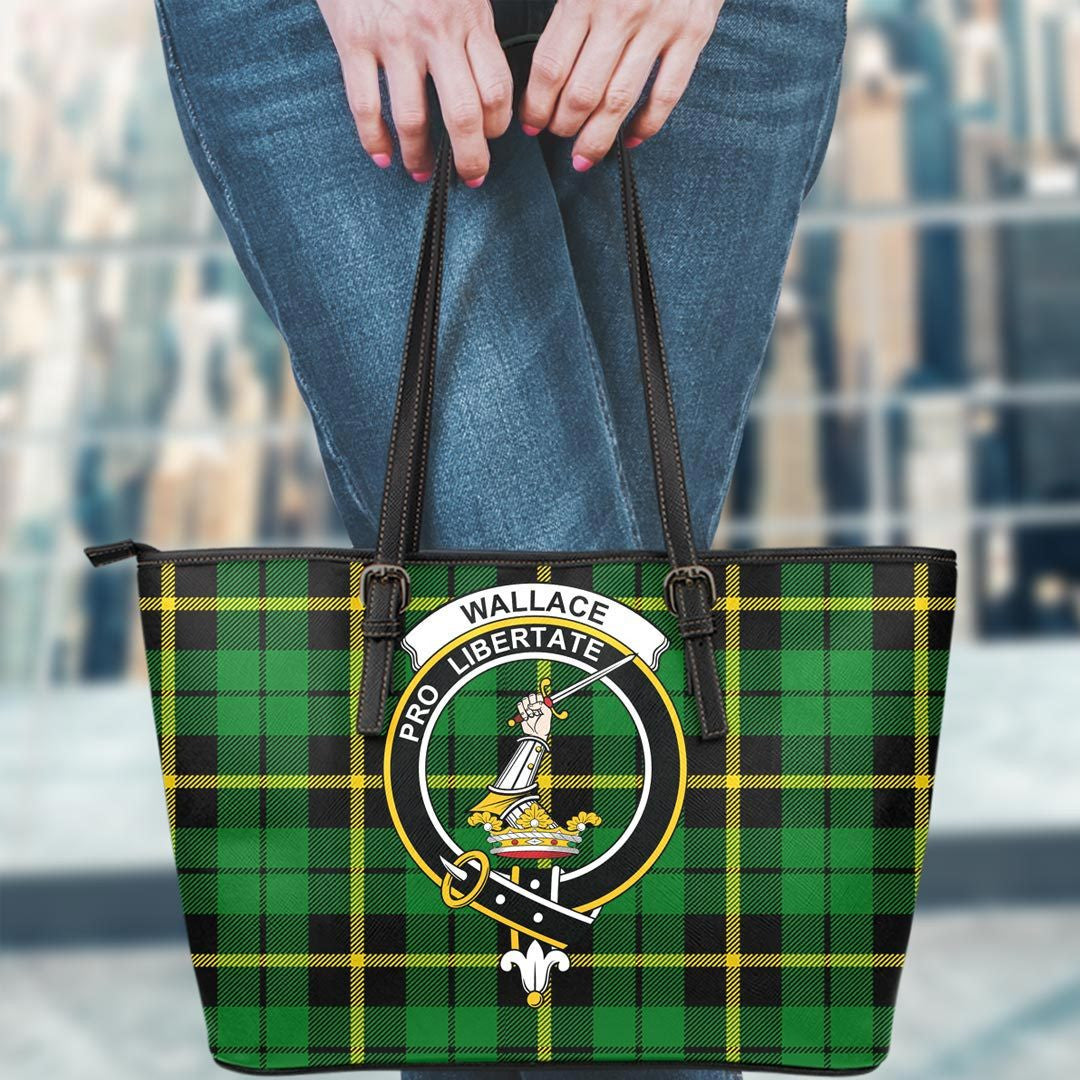 Wallace Hunting Green Tartan Crest Leather Tote