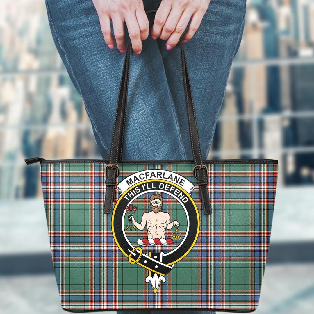 MacFarlane Hunting Ancient Tartan Crest Leather Tote