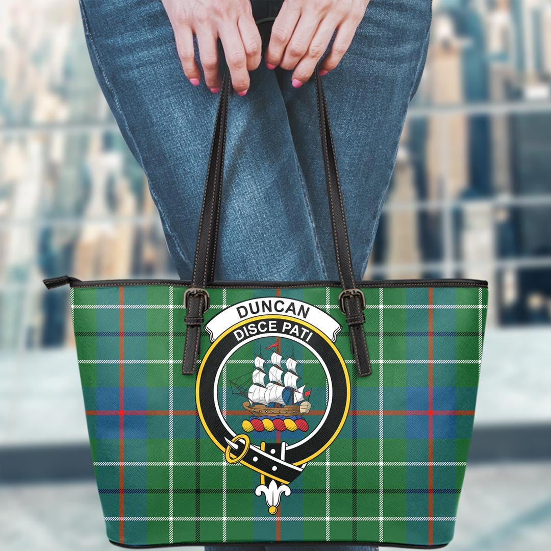 Duncan Ancient Tartan Crest Leather Tote