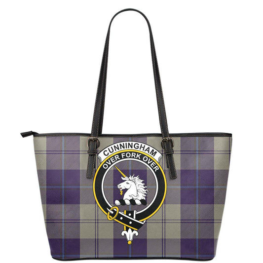 Cunningham Dress Blue Dancers Tartan Crest Leather Tote