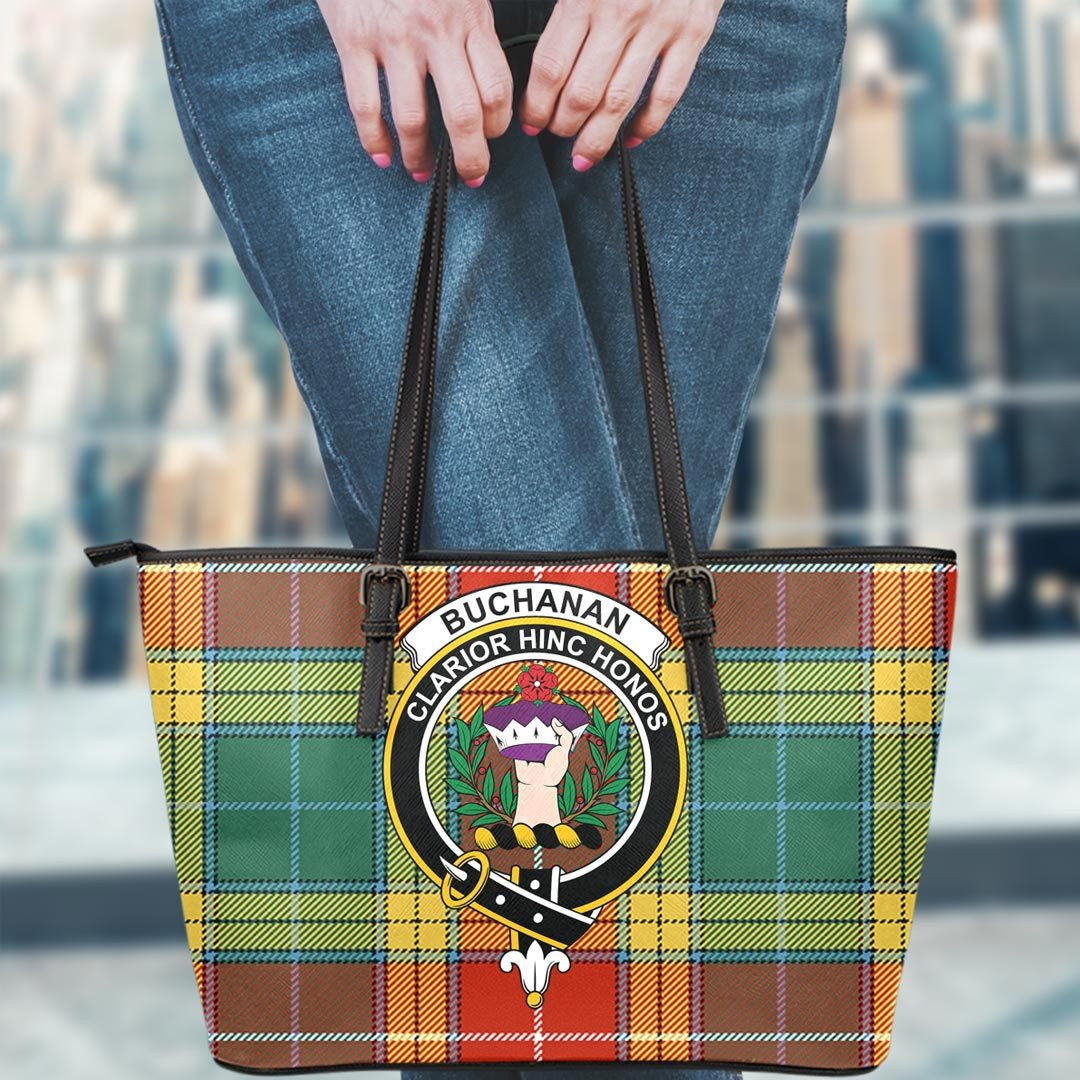 Buchanan Old Sett Tartan Crest Leather Tote