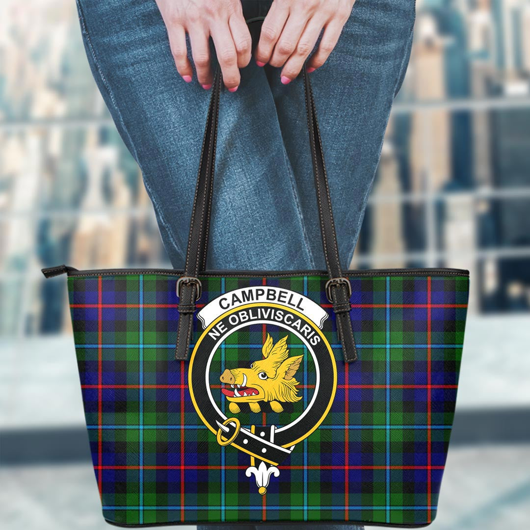 Campbell of Cawdor Modern Tartan Crest Leather Tote