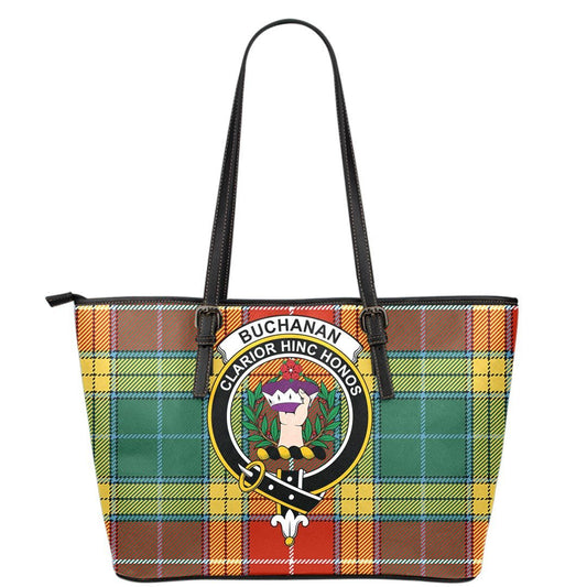 Buchanan Old Sett Tartan Crest Leather Tote