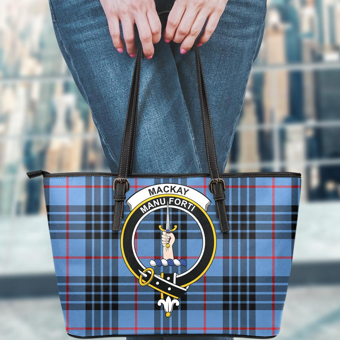 MacKay Blue Tartan Crest Leather Tote