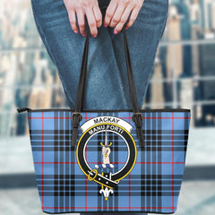 MacKay Blue Tartan Crest Leather Tote