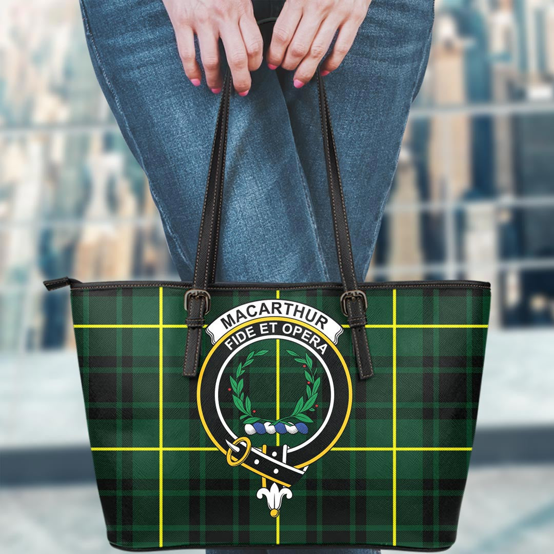 MacArthur Modern Tartan Crest Leather Tote