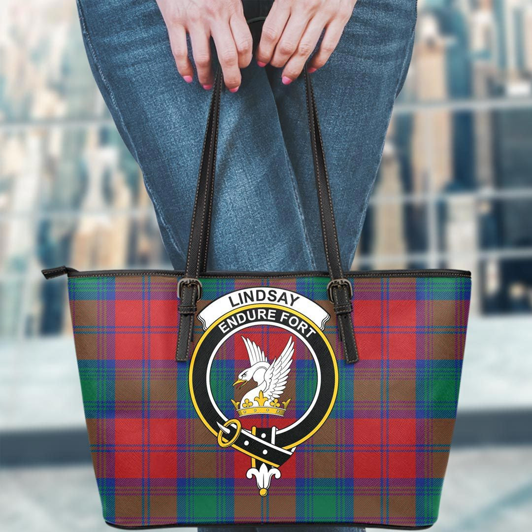 Lindsay Modern Tartan Crest Leather Tote