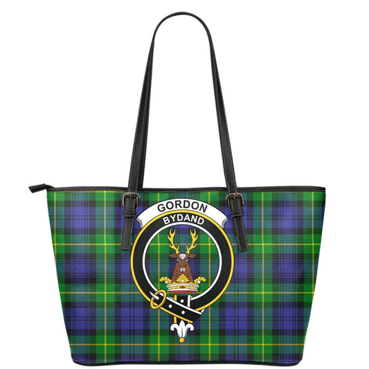 Gordon Modern Tartan Crest Leather Tote