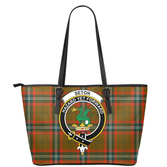 Seton Hunting Modern Tartan Crest Leather Tote