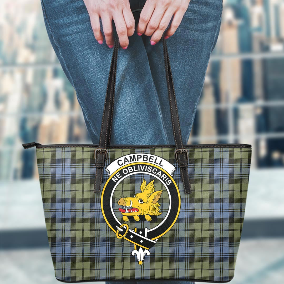 Campbell Faded Tartan Crest Leather Tote