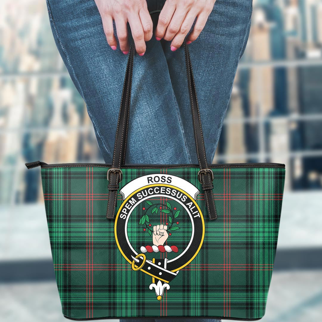 Ross Hunting Modern Tartan Crest Leather Tote