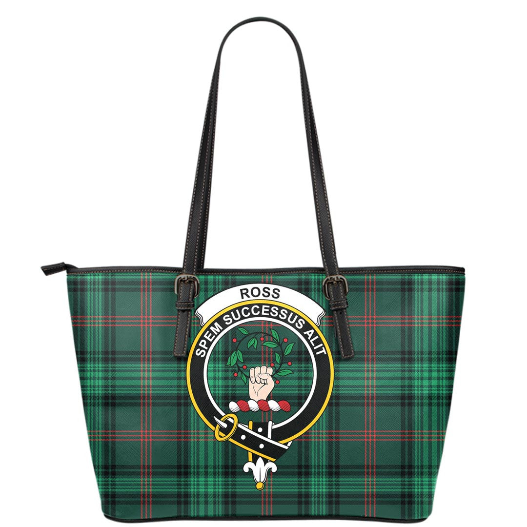 Ross Hunting Modern Tartan Crest Leather Tote