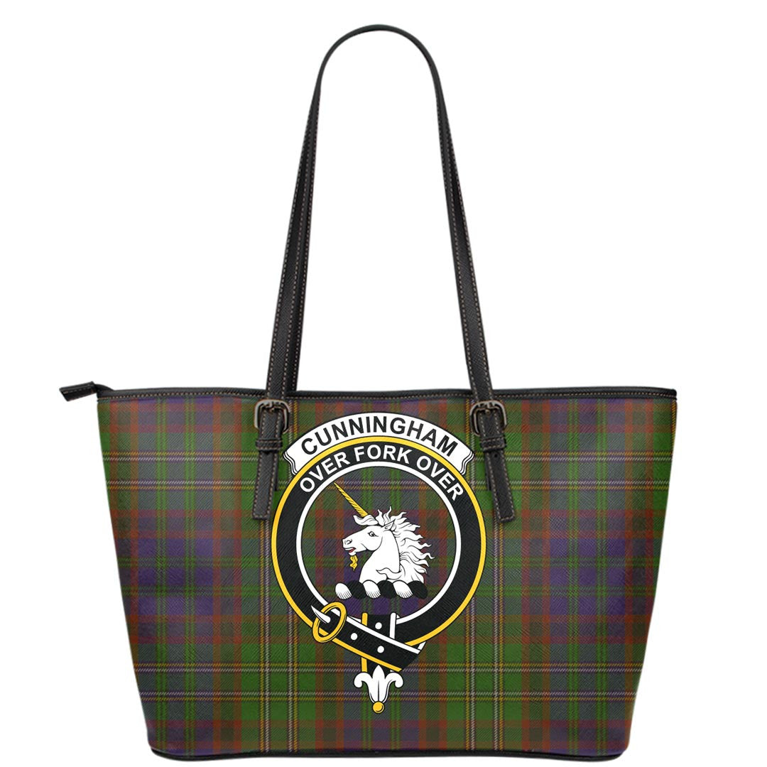 Cunningham Hunting Modern Tartan Crest Leather Tote