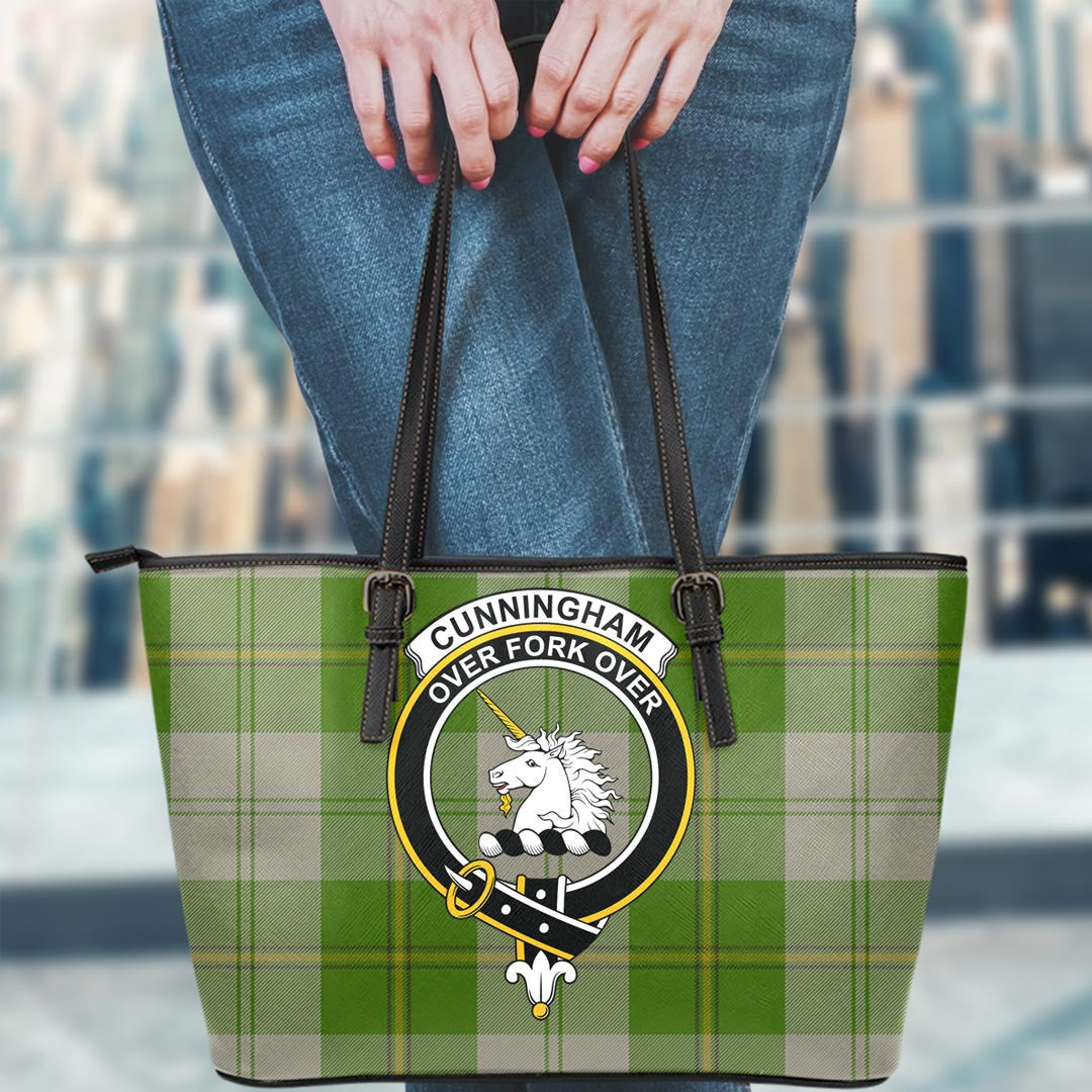 Cunningham Dress Green Dancers Tartan Crest Leather Tote