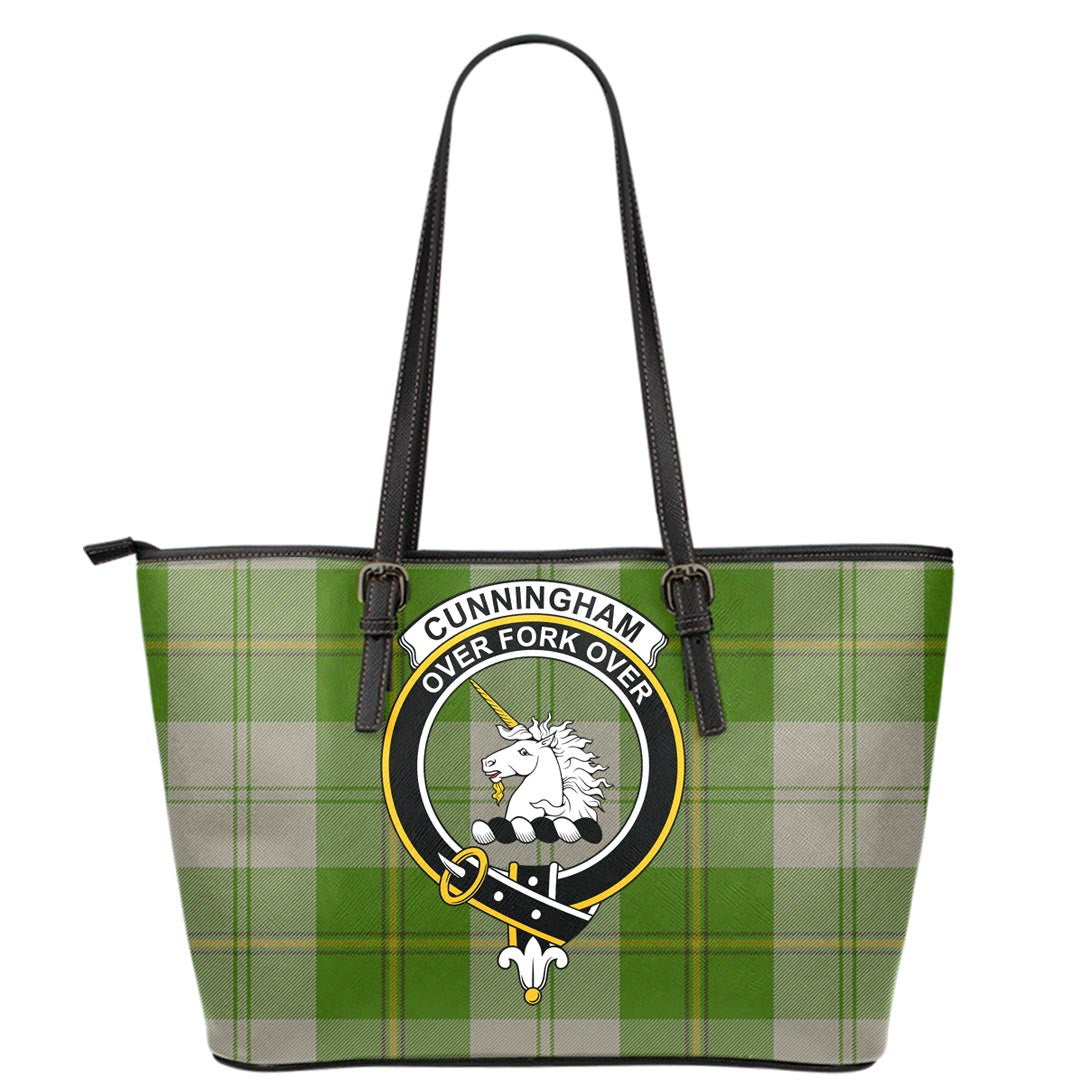 Cunningham Dress Green Dancers Tartan Crest Leather Tote