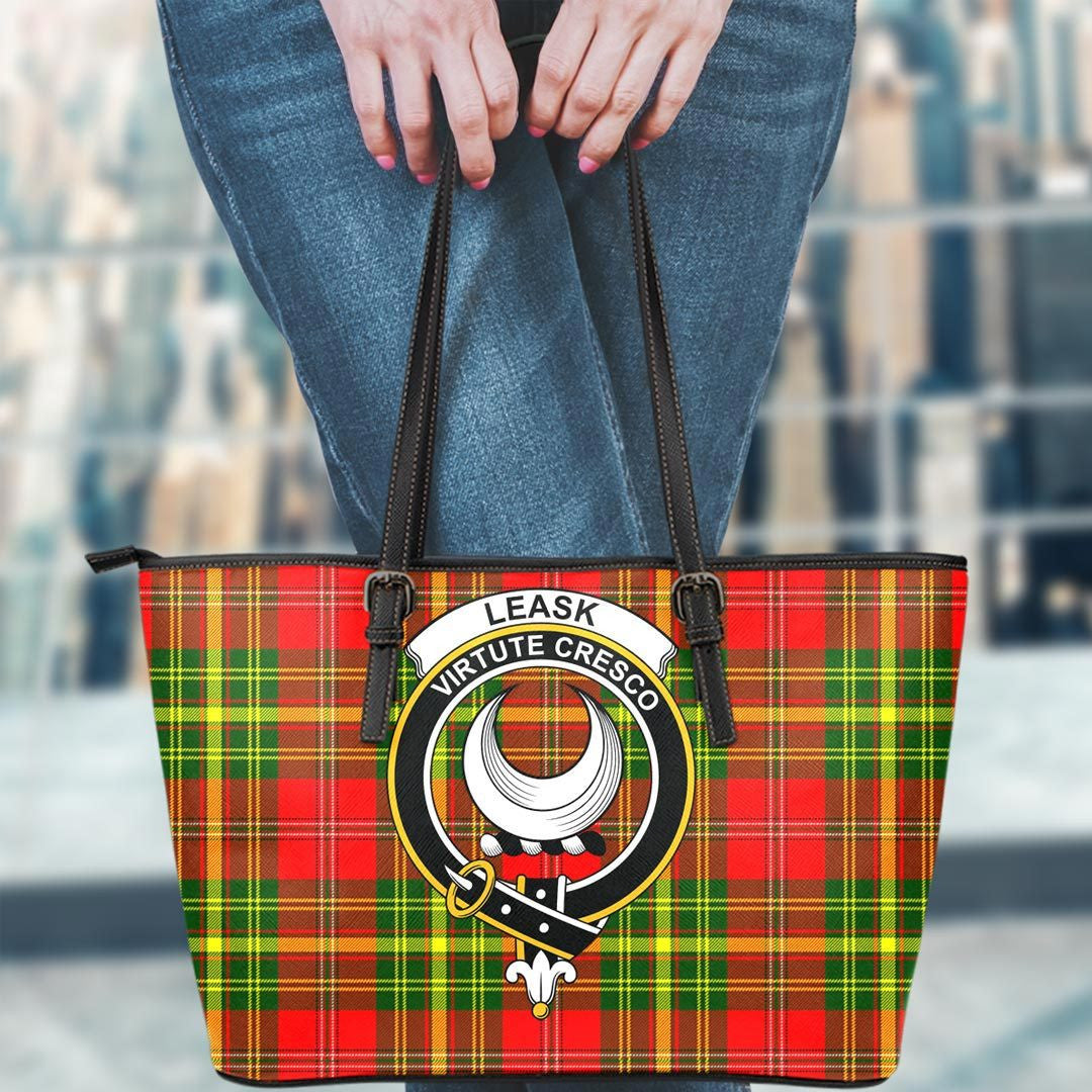 Leask Tartan Crest Leather Tote