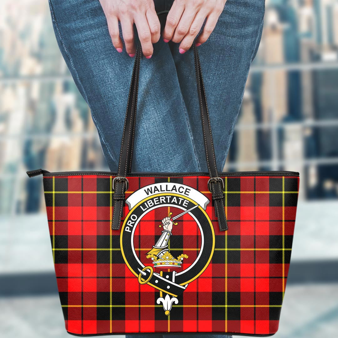 Wallace Hunting Red Tartan Crest Leather Tote
