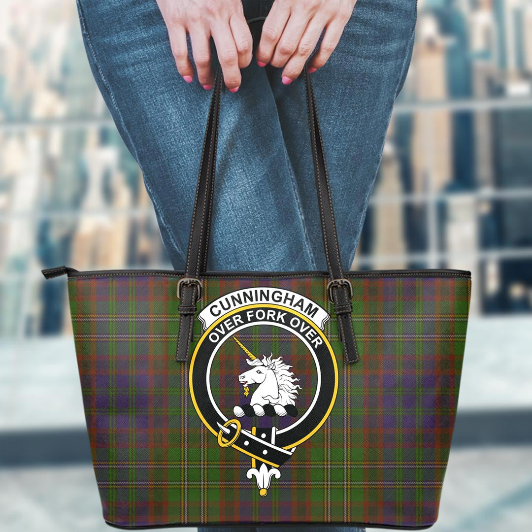 Cunningham Hunting Modern Tartan Crest Leather Tote