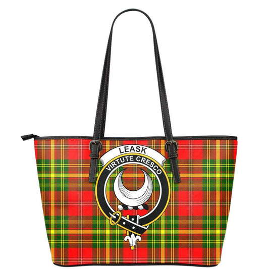 Leask Tartan Crest Leather Tote