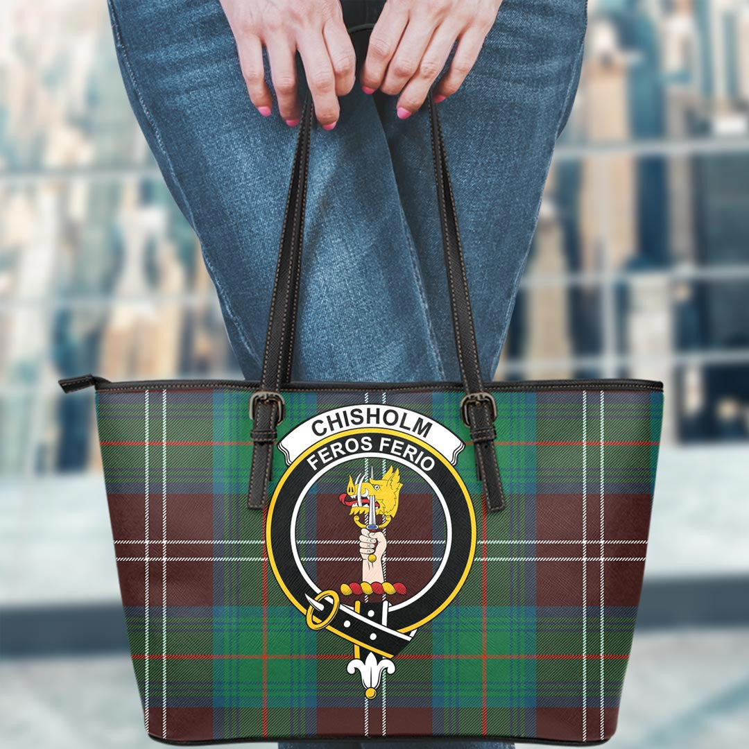 Chisholm Hunting Ancient Tartan Crest Leather Tote