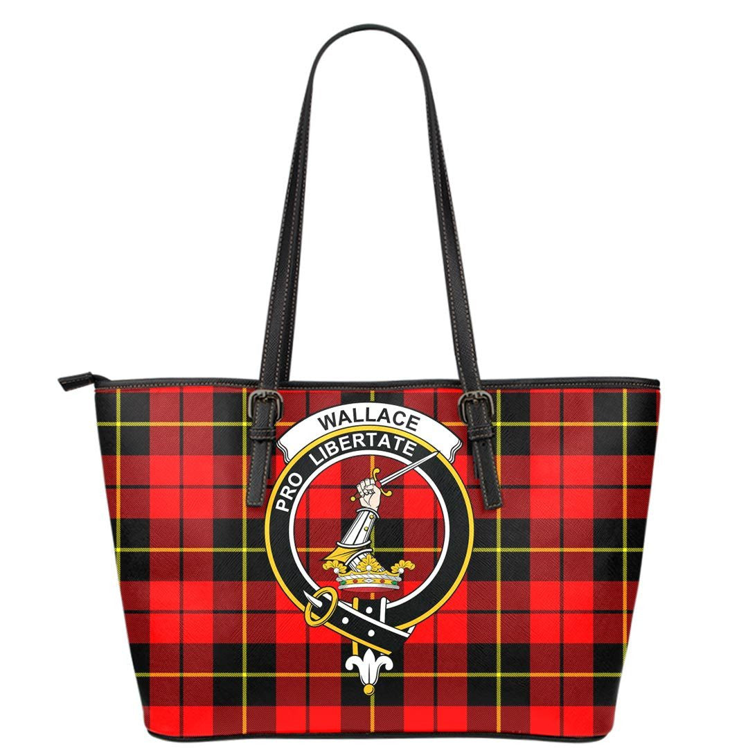 Wallace Hunting Red Tartan Crest Leather Tote