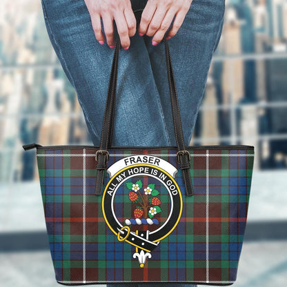 Fraser Hunting Ancient Tartan Crest Leather Tote