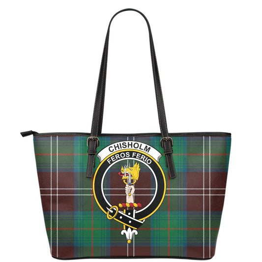 Chisholm Hunting Ancient Tartan Crest Leather Tote