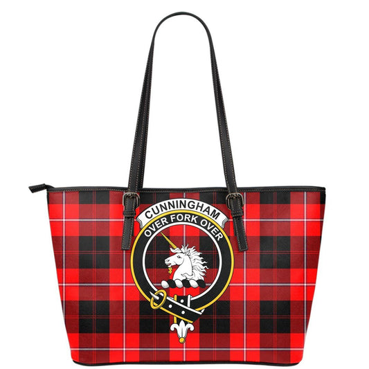 Cunningham Modern Tartan Crest Leather Tote