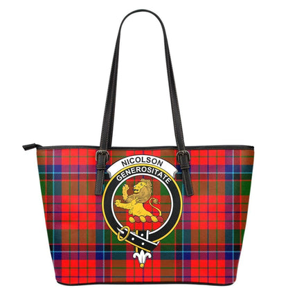 Nicolson Modern Tartan Crest Leather Tote