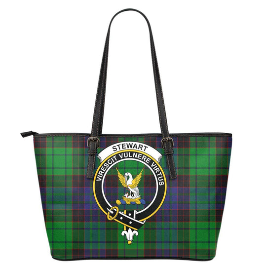 Stewart Old Modern Tartan Crest Leather Tote