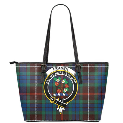 Fraser Hunting Ancient Tartan Crest Leather Tote