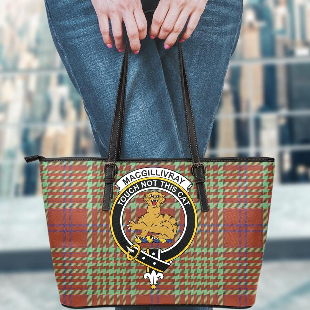 MacGillivray Hunting Ancient Tartan Crest Leather Tote