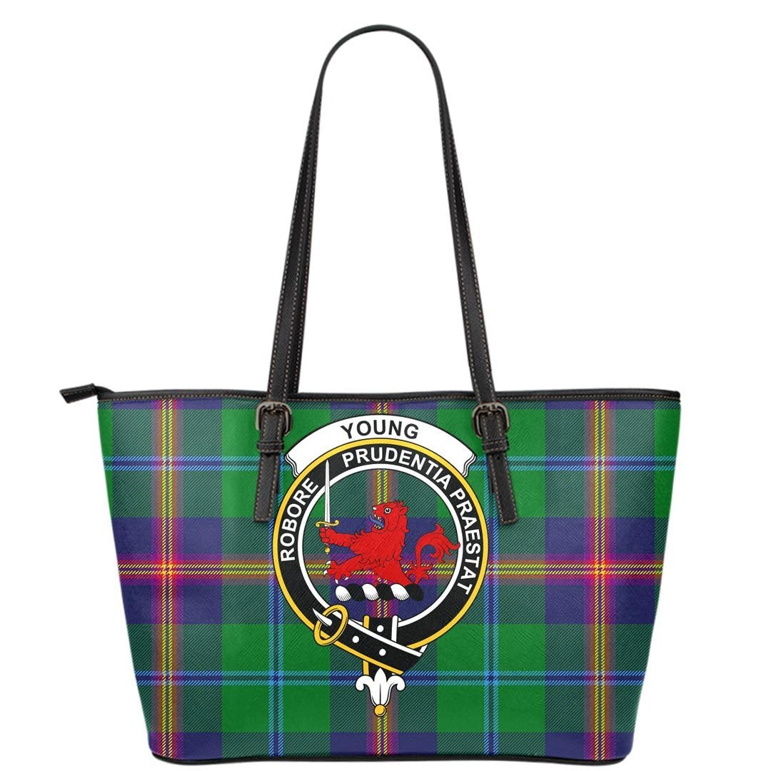 Young Modern Tartan Crest Leather Tote