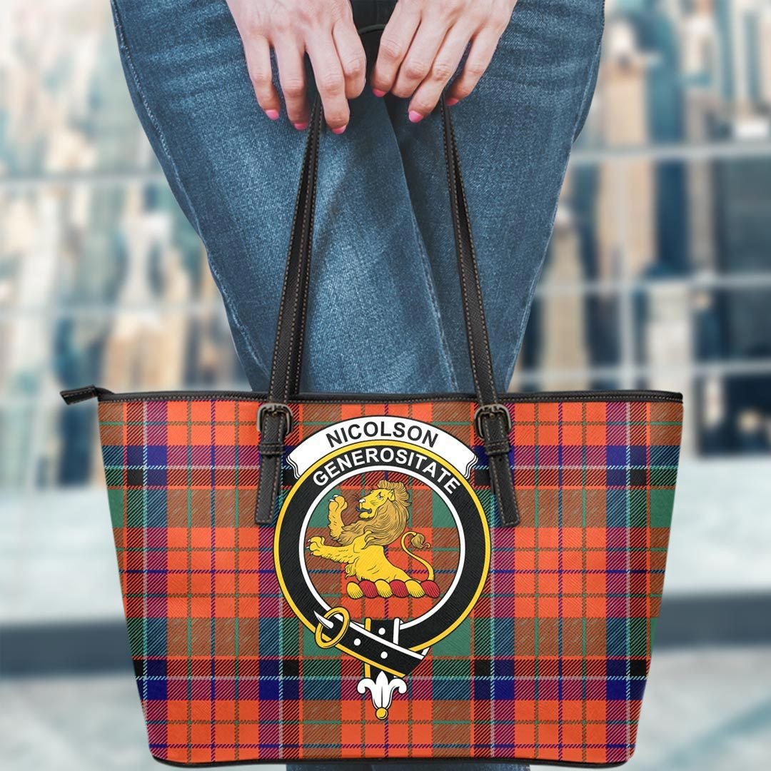 Nicolson Ancient Tartan Crest Leather Tote