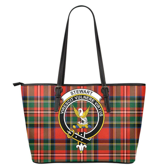 Stewart Royal Modern Tartan Crest Leather Tote