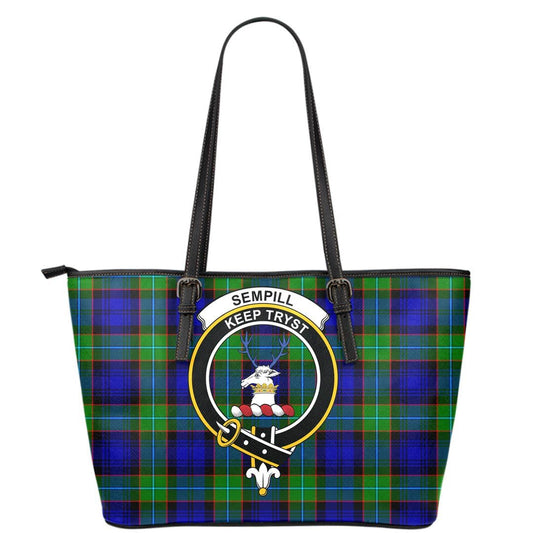 Sempill Modern Tartan Crest Leather Tote