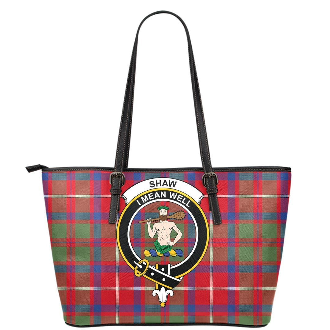 Shaw Red Modern Tartan Crest Leather Tote