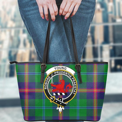 Young Modern Tartan Crest Leather Tote