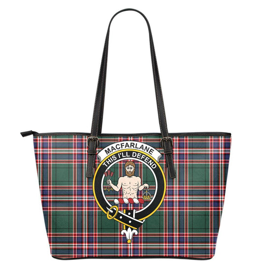 MacFarlane Hunting Modern Tartan Crest Leather Tote