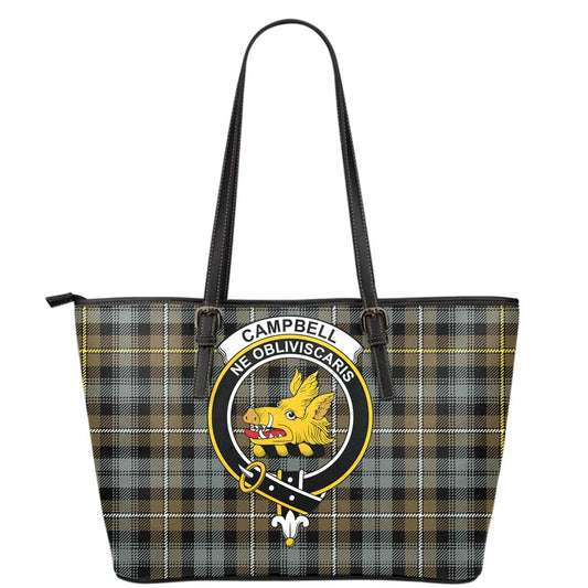 Campbell Argyll Weathered Tartan Crest Leather Tote