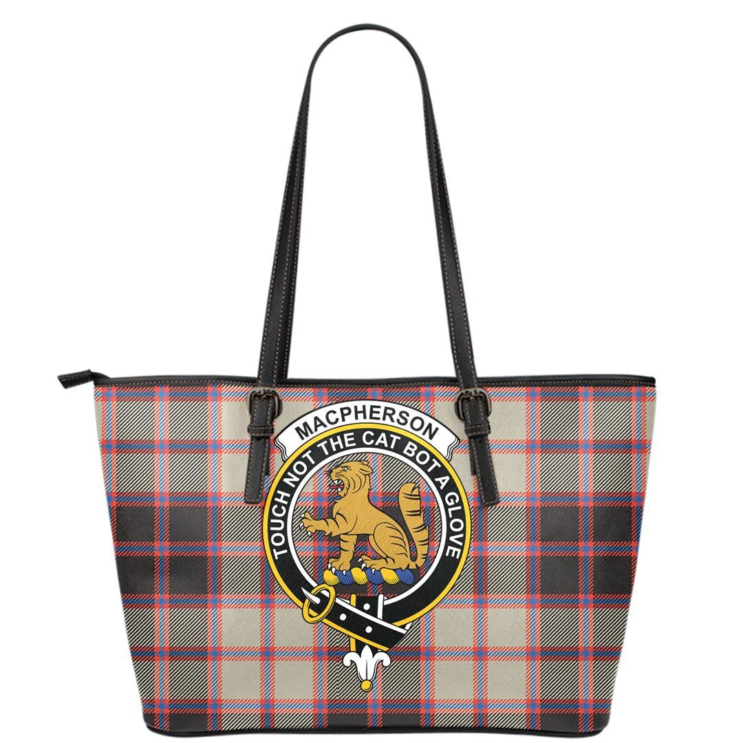 MacPherson Hunting Ancient Tartan Crest Leather Tote